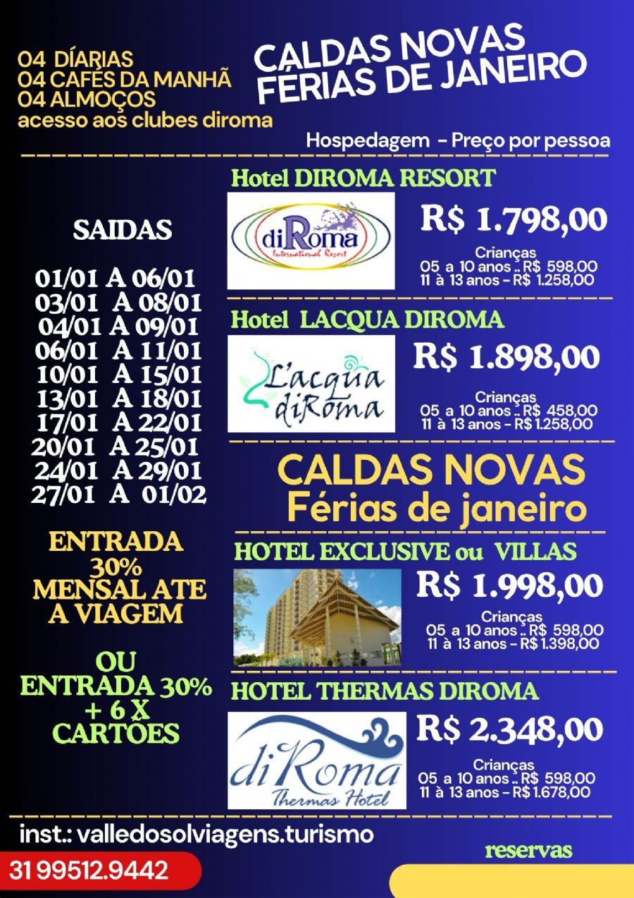 CALDAS NOVAS - FÉRIAS DE JANEIRO 2026   -  REDE DIROMA DE HOTEIS 